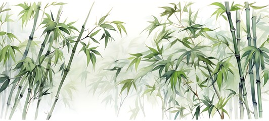 Fototapeta premium White background with drawings of colorful bamboo forest for children, ai generative