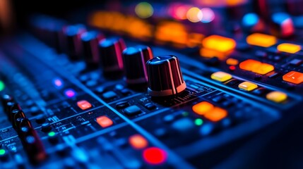 Knob controllers on mixing console. Sound mixer