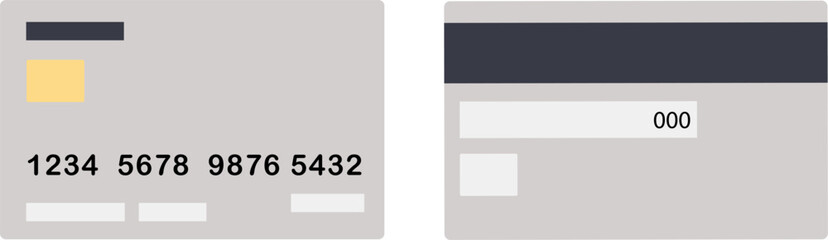 Obraz premium Simple credit card illustration. Plastic bank card from both front and back sides. Electronic money, abstract data. Flat hand drawn vector illustration.