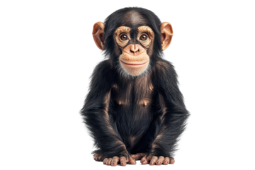 Cute baby chimpanzee in a playful pose showcasing its expressive features against a transparent background for use in various design applications