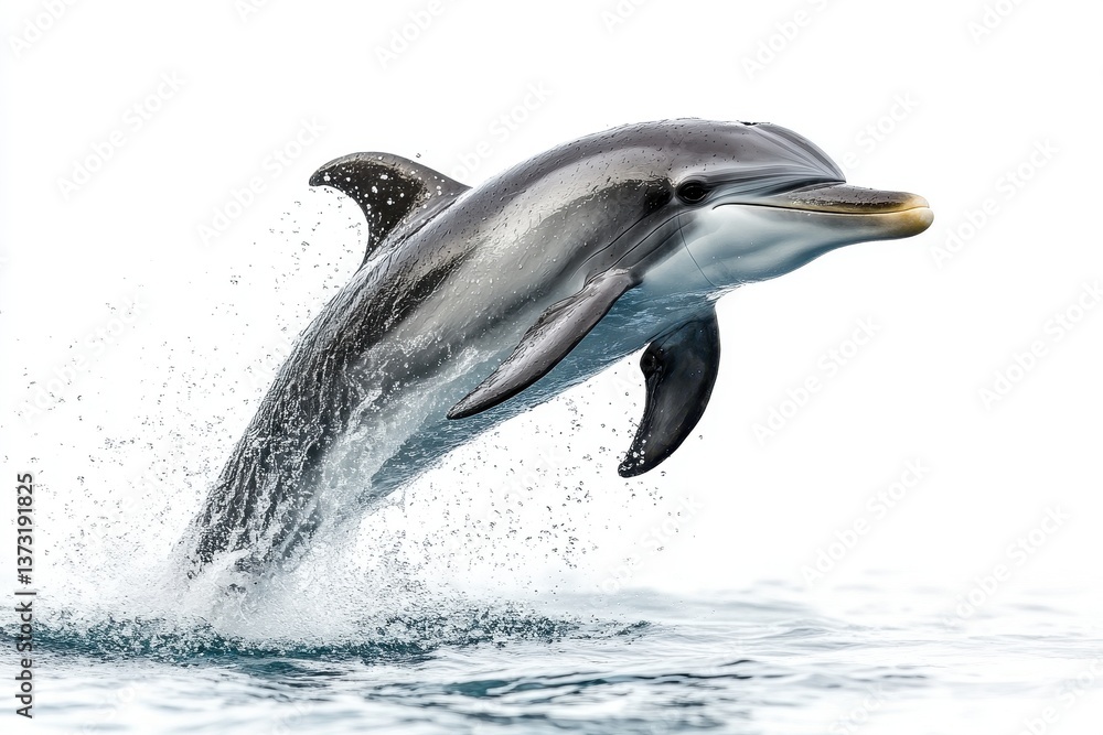Poster dolphin jumping out of clear blue water in a dynamic display of agility and grace during daylight ho