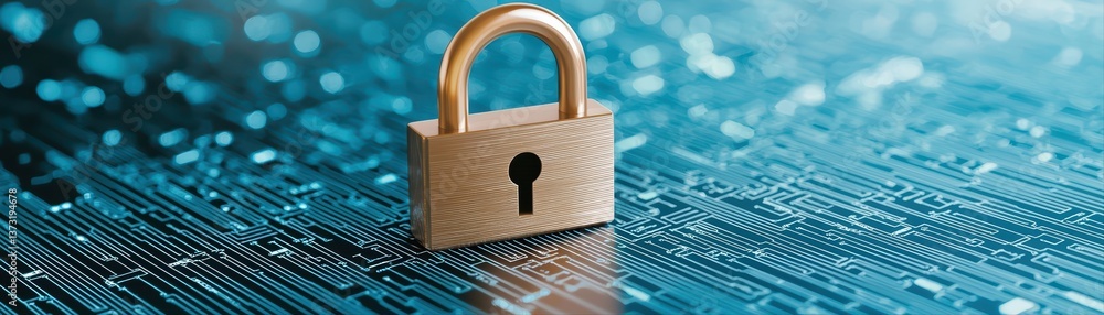 Poster secure digital lock on circuit board background