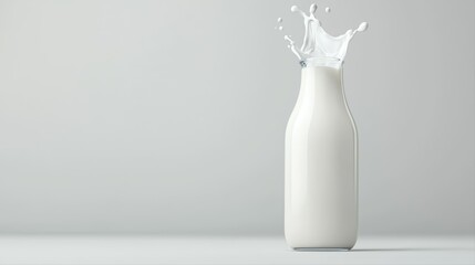 Fresh milk bottle splashing on gray background