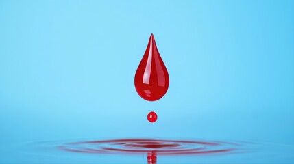 Fototapeta premium Red droplet falling into clear water ripple effect