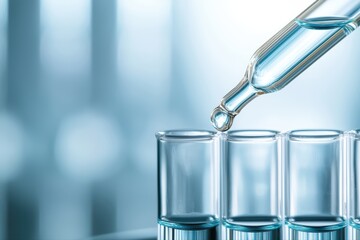 Liquid dropper and glass vials in laboratory setting