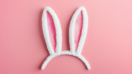 Fluffy white bunny ears on pink background, perfect for festive occasions