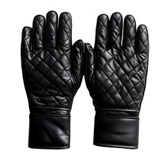 Faux Leather Gloves with Quilted Stitching in Matte Black Isolated on Transparent Background