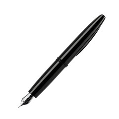 Elegant black fountain pen on a transparent background, showcasing classic writing instrument design and craftsmanship for calligraphy and signature purposes