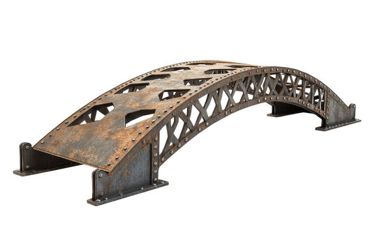 Rusty arch bridge design with metal trusses perfect for architectural projects or graphic designs in transparent PNG format