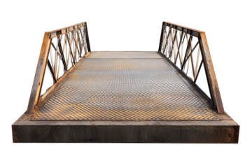 Rusty arch bridge design with metal trusses perfect for architectural projects or graphic designs in transparent PNG format