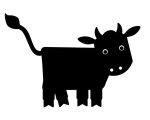 Merry cow - black silhouette vector illustration for logo or pictogram. Little bull-calf - symbol 2021 - an element for corporate identity.	
