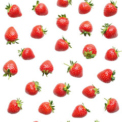 Fresh red strawberries seamless pattern on a transparent background Concept of healthy eating, summer fruits, and vibrant food