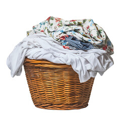 Laundry Basket Overflowing with Clothes Floral Pattern White and Blue