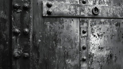 Weathered industrial metal door. Monochrome industrial background