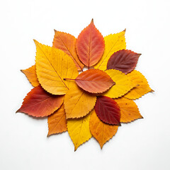 Fototapeta premium Autumn Leaf Arrangement Colorful Fall Foliage in a Circular Design
