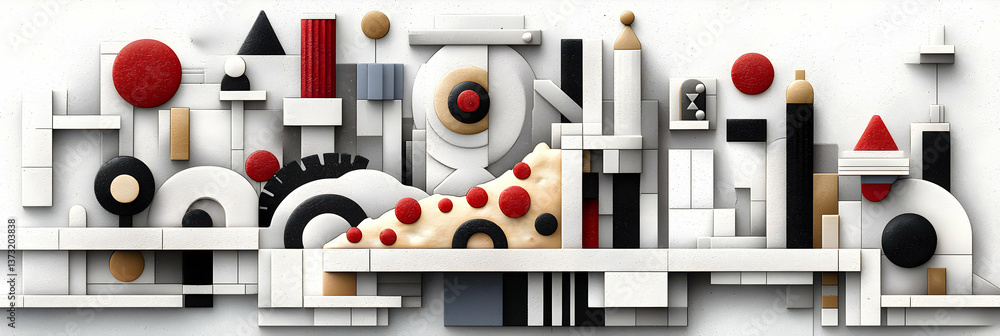 Aufkleber abstract geometric composition with pizza slice and various shapes