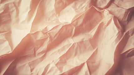 Fototapeta premium top-down view of a slightly thick wrinkled craft paper with a soft, warm peach pink hue 