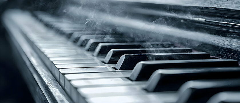 Close-Up of a Piano Keyboard with Water Droplets and Steam - Powered by Adobe