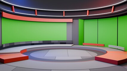 3D Virtual TV Studio News, Backdrop For TV Shows .TV On Wall.3D Virtual News Studio Background,3d illustration