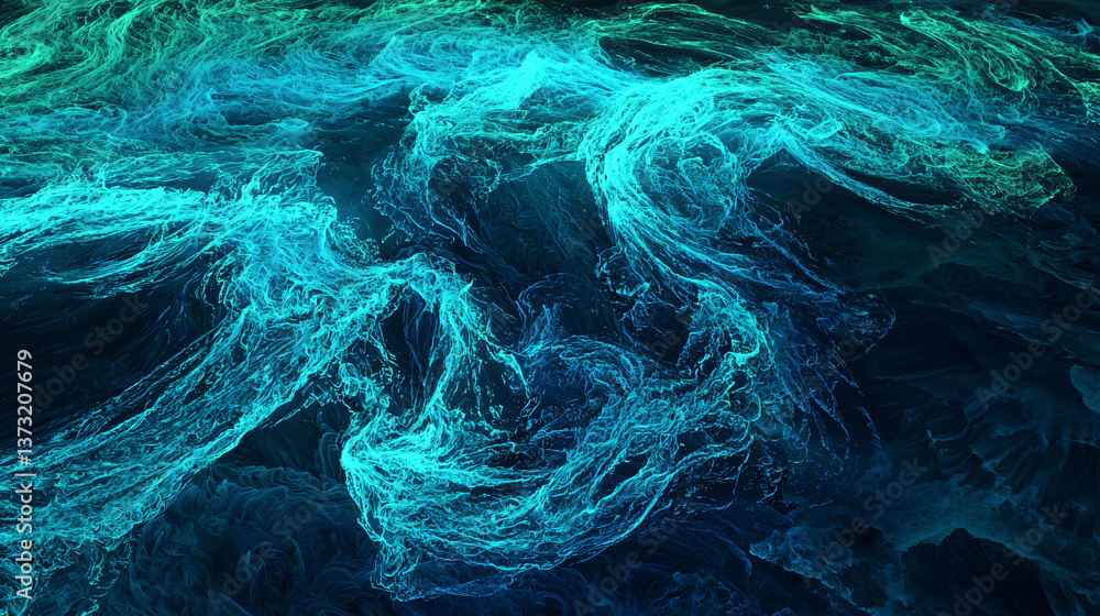 Poster captivating blue and green swirl of colors creating a mesmerizing neon glow with dynamic patterns th