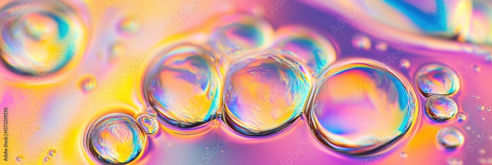 Leinwandbilder Close-up view of iridescent gasoline swirls creating vibrant neon colors on water surface during daylight with smooth gradient transitions