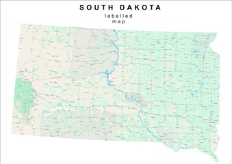 Fototapeta premium South Dakota USA labelled map