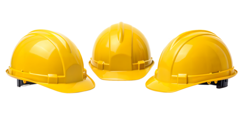 Yellow Safety Trio: Showcasing a trio of pristine yellow hard hats, a symbol of protection and construction safety.
