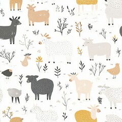 seamless farm animals pattern in pastel tones
