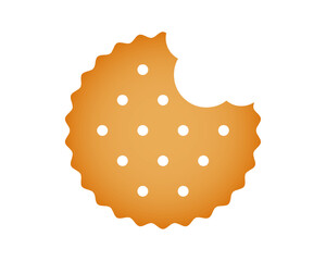 Round bitten cracker. Sweet or salty biscuit cookie in circle shape. Popular crunchy snack isolated on white background. Vector cartoon illustration.