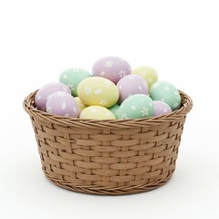 Naklejka premium photo of a basket with easter eggs to commemorate the celebration of easter on a white background