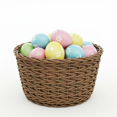 photo of a basket with easter eggs to commemorate the celebration of easter on a white background