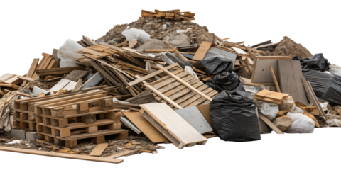 Pile of Construction Waste: A high-angle shot captures an assortment of discarded construction materials, forming a cluttered pile.