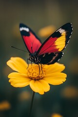 Obraz premium A colorful butterfly resting on a bright yellow daisy flower