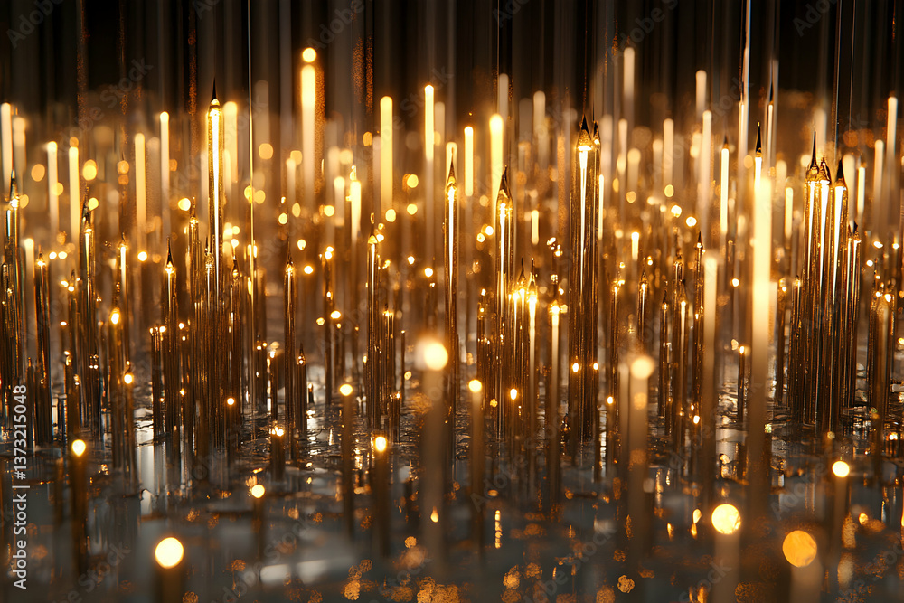 Poster abstract golden columns illuminated in dark background