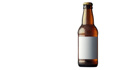 Beer bottle mockup with a blank label against a grey background