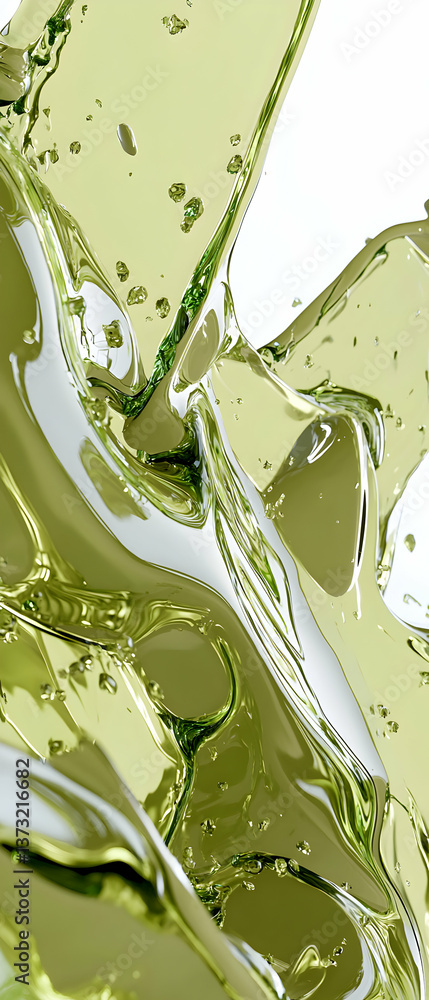 Poster abstract green liquid splash with dynamic flow and glossy texture