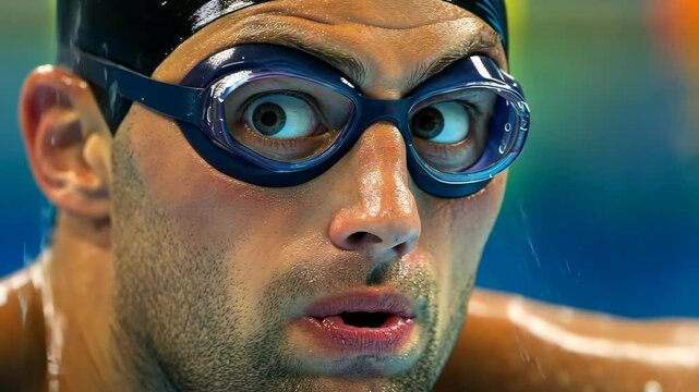 Competitive swimmer prepares for race in indoor pool during major swimming championship