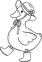 Cute Duck Springtime Aesthetic Cartoon Doodle Hand Draw