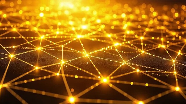 Visual representation of interconnected nodes glowing with golden light in a digital network setting