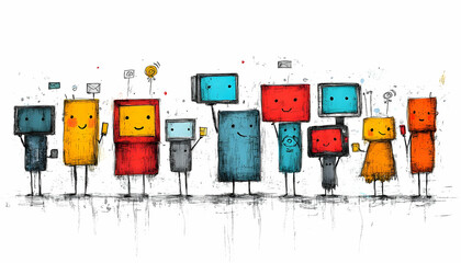 Colorful cartoon robots illustration