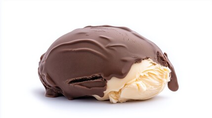 Indulgent chocolate ice cream scoop with smooth creamy base isolated on white background