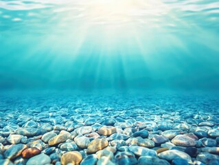 Obraz premium Beneath the surface, serene blue water sparkles with sunlight, creating a tranquil underwater scene perfect for relaxation