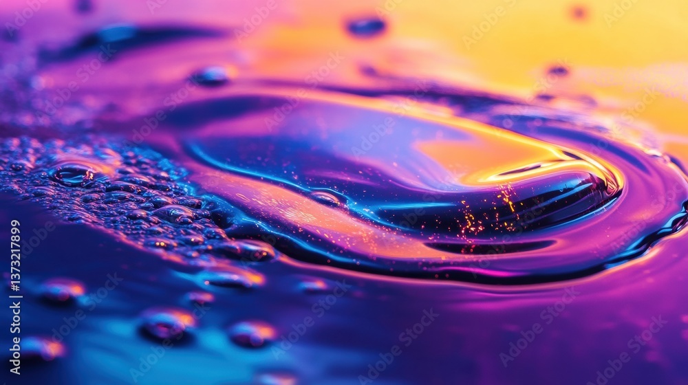 Leinwandbilder Close-up view of iridescent gasoline swirls on water showcasing vibrant neon colors and smooth gradient transitions in an abstract composition