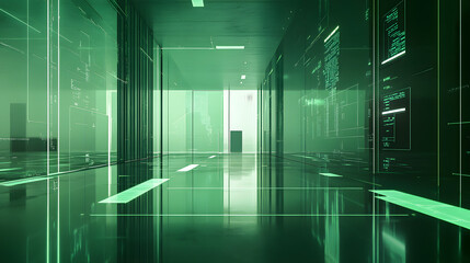 Futuristic technology showcase virtual corridor digital environment modern architecture perspective innovation