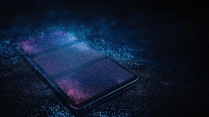 Isometric smartphones displaying various e-banking applications showcase seamless money transfers and financial investment options. The setting is illuminated by vibrant colors in a dark ambiance