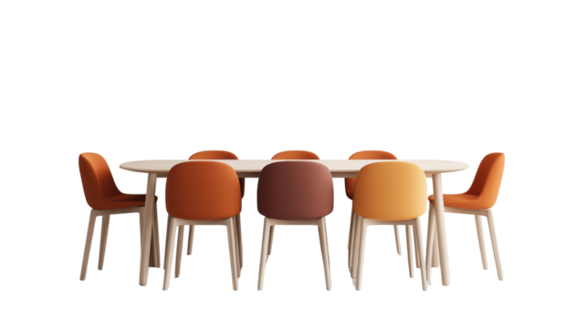 Modern Dining Table Setup with Stylish Chairs in Warm Colors