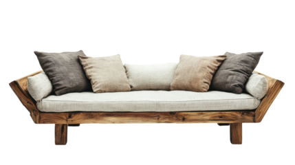 Modern Wooden Sofa with Cushions in Minimalist Living Room Style