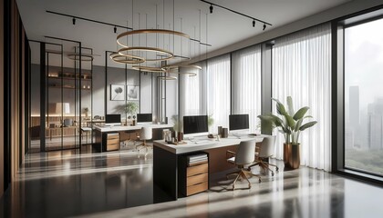 modern living room, Elegant, minimalist office. . Created with generative AI. 