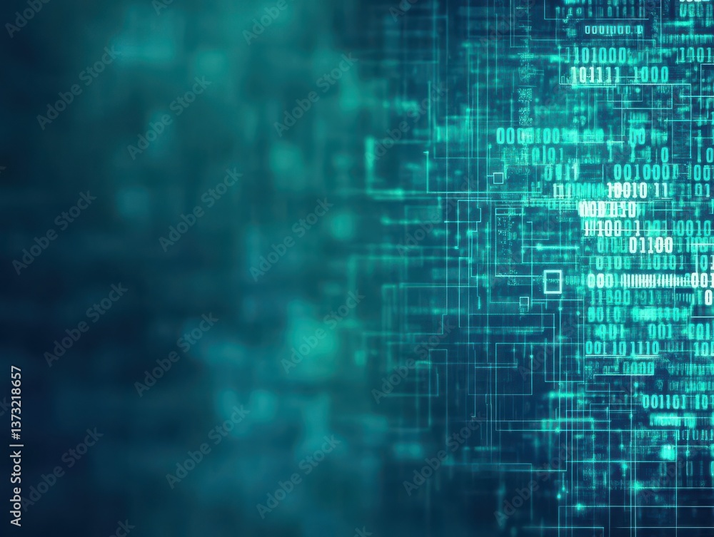 Poster Binary code on a dark green background Abstract technology concept