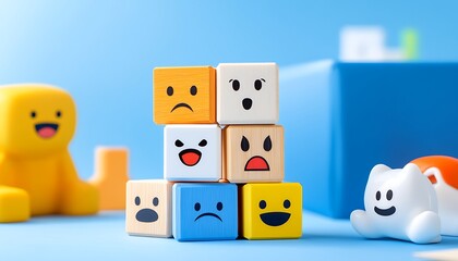 Obraz premium Emotion Cubes with Blue Background.